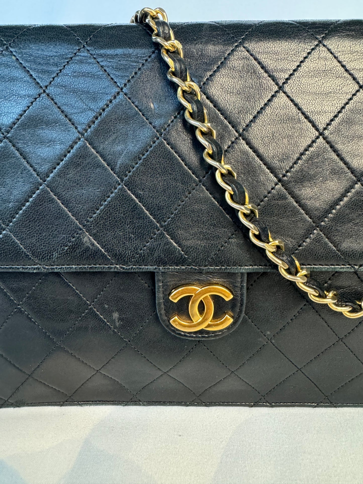 Chanel Vintage Black Lambskin Chain Flap Bag
