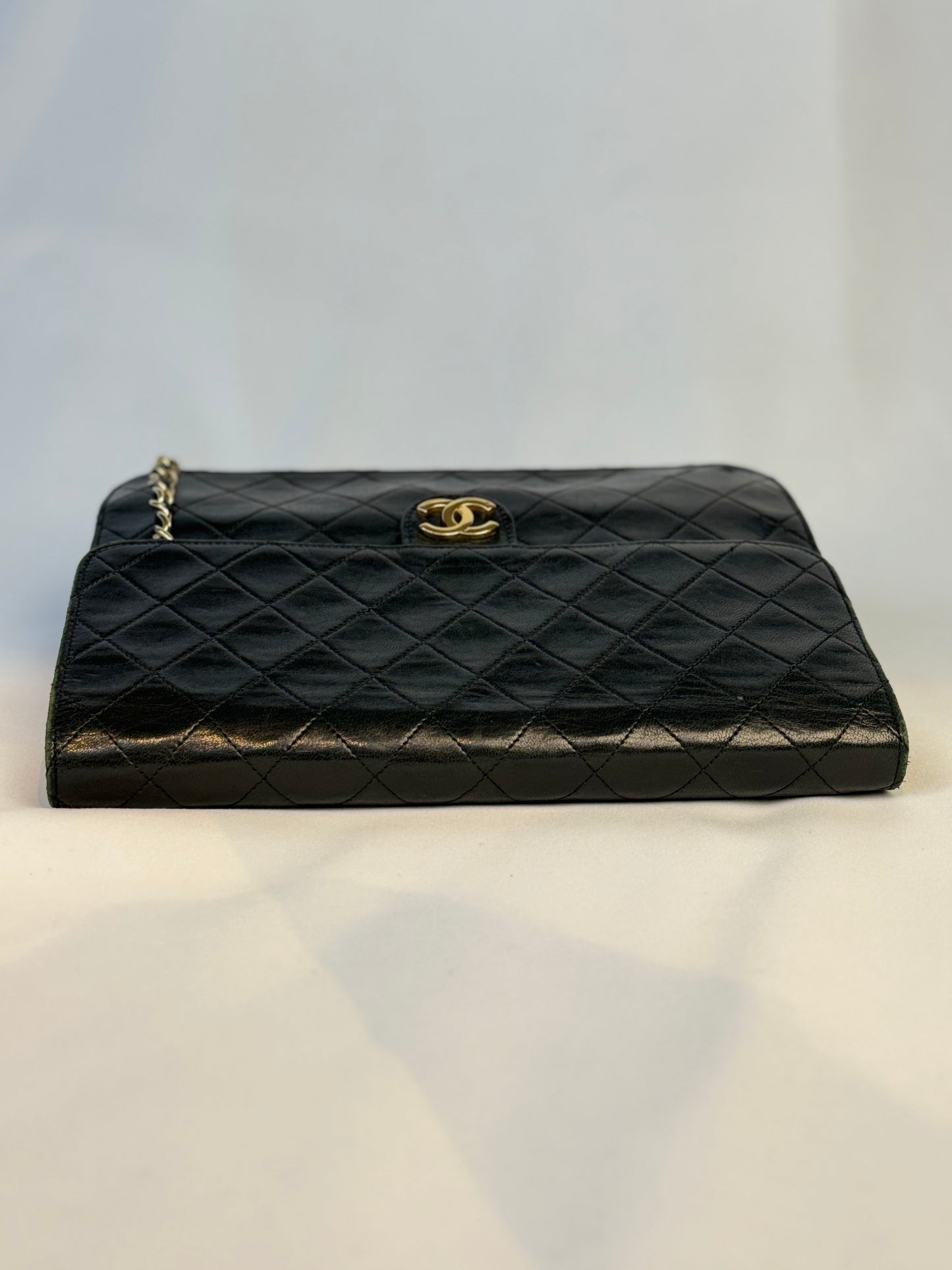 Chanel Vintage Black Lambskin Chain Flap Bag