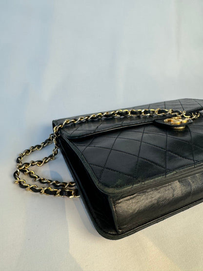 Chanel Vintage Black Lambskin Chain Flap Bag