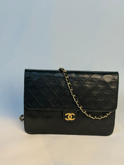 Chanel Vintage Black Lambskin Chain Flap Bag