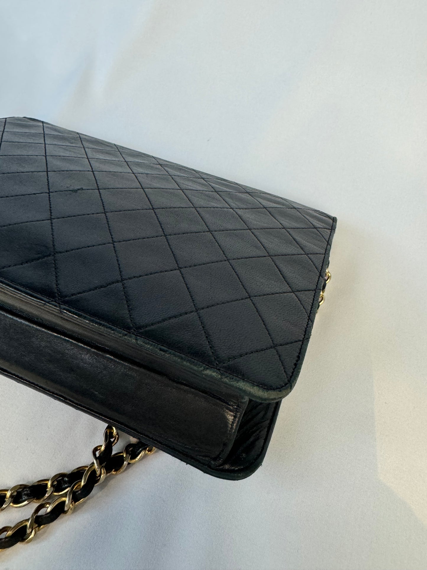 Chanel Vintage Black Lambskin Chain Flap Bag