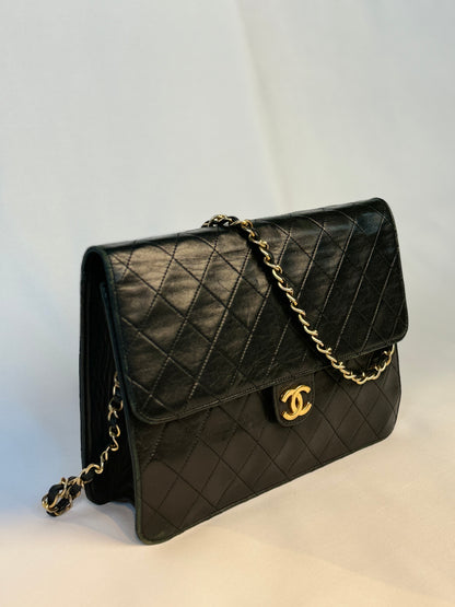 Chanel Vintage Black Lambskin Chain Flap Bag