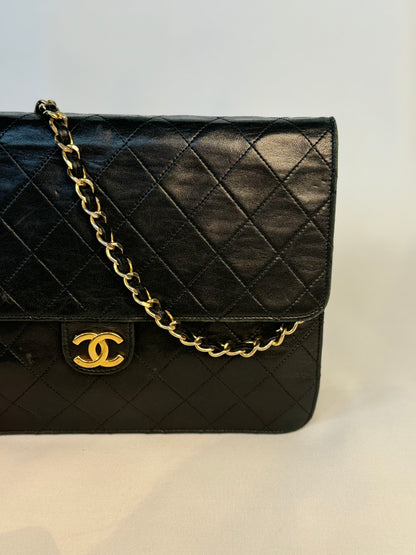 Chanel Vintage Black Lambskin Chain Flap Bag