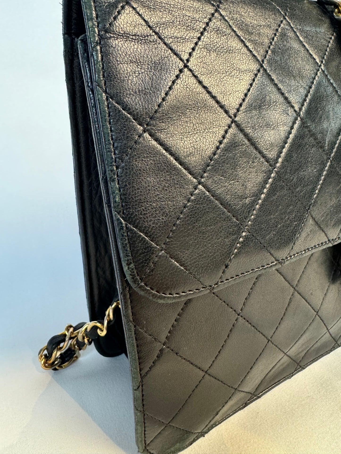 Chanel Vintage Black Lambskin Chain Flap Bag