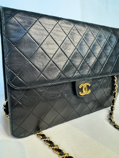 Chanel Vintage Black Lambskin Chain Flap Bag