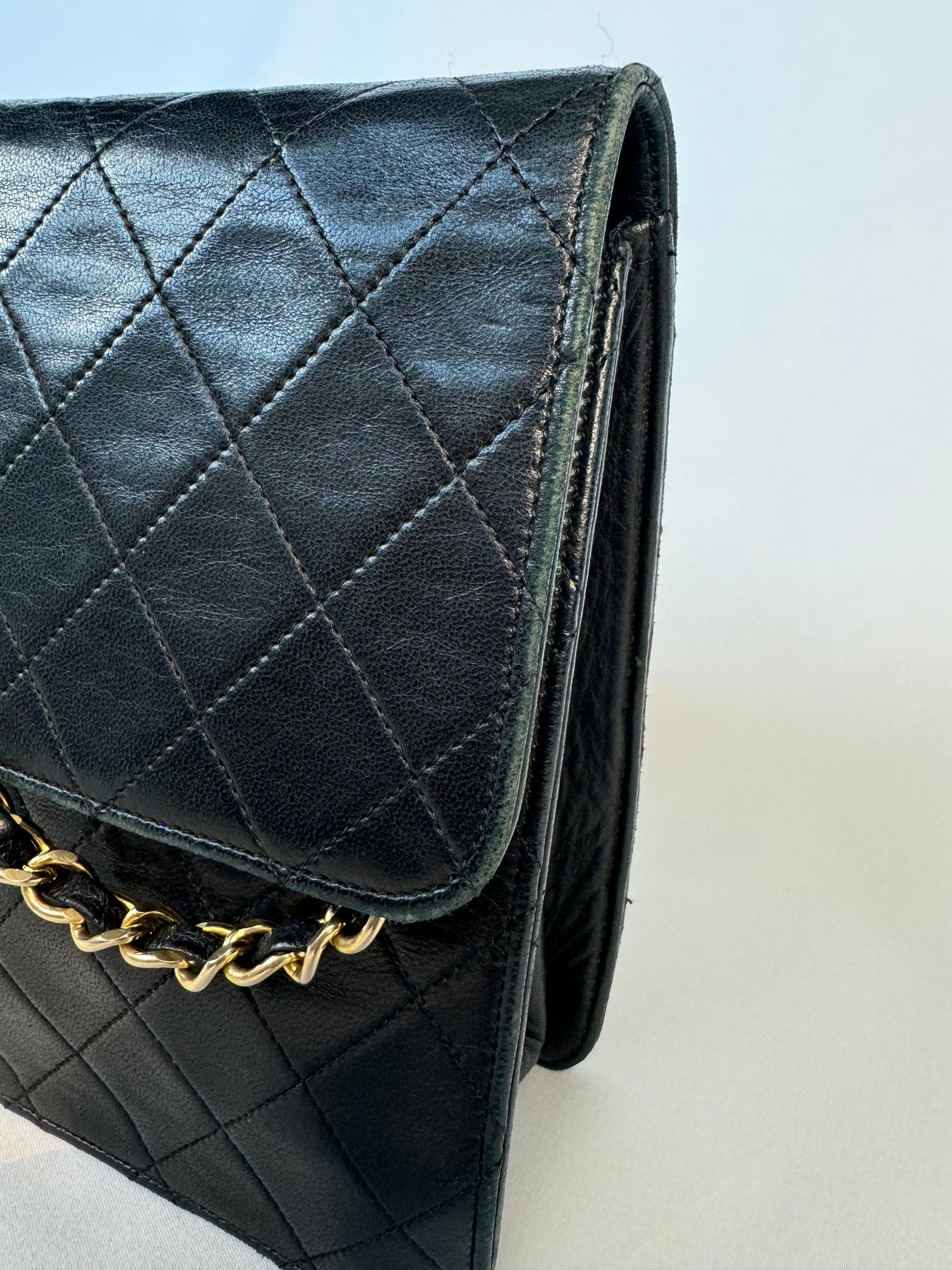 Chanel Vintage Black Lambskin Chain Flap Bag