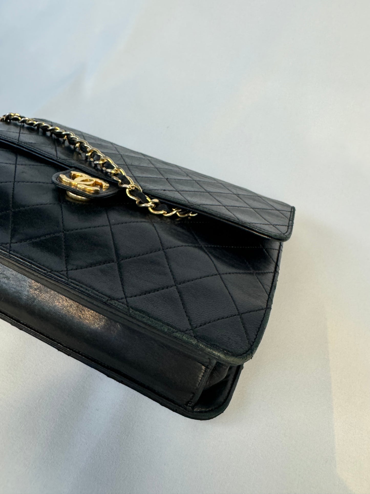 Chanel Vintage Black Lambskin Chain Flap Bag